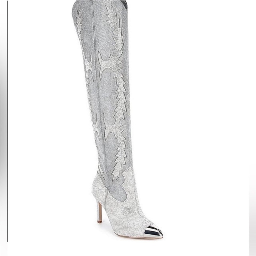 Gianni Bini Katyanna Rhinestone OTK Boots Silver NWT - Picture 2 of 9